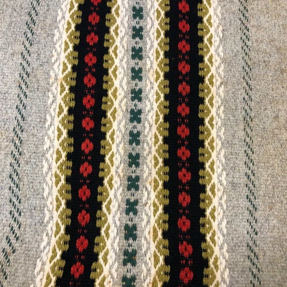 Vintage Scandinavian Table Runner Hand Woven Folk Art Wool 38x16 Nordic Kilim